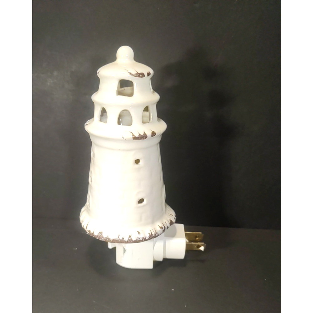 Lighthouse Night Light White Ceramic Off and On Switch Beach Ocean Nautical - Picture 5 of 9